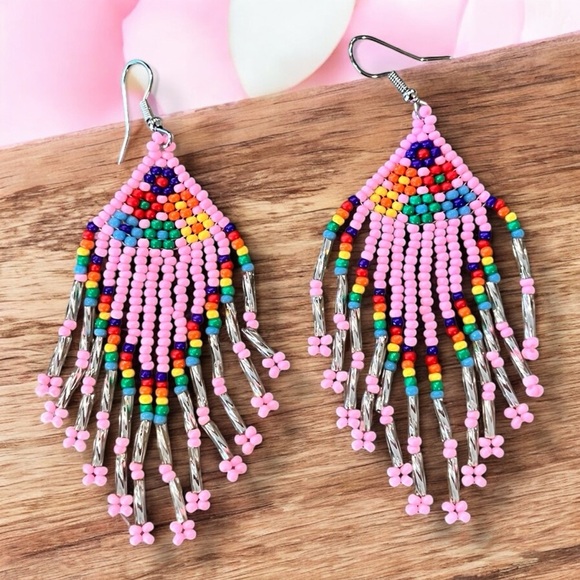 Pink and Silver Beaded Chandelier Earrings Pink Pony Club inspired - Picture 8 of 16